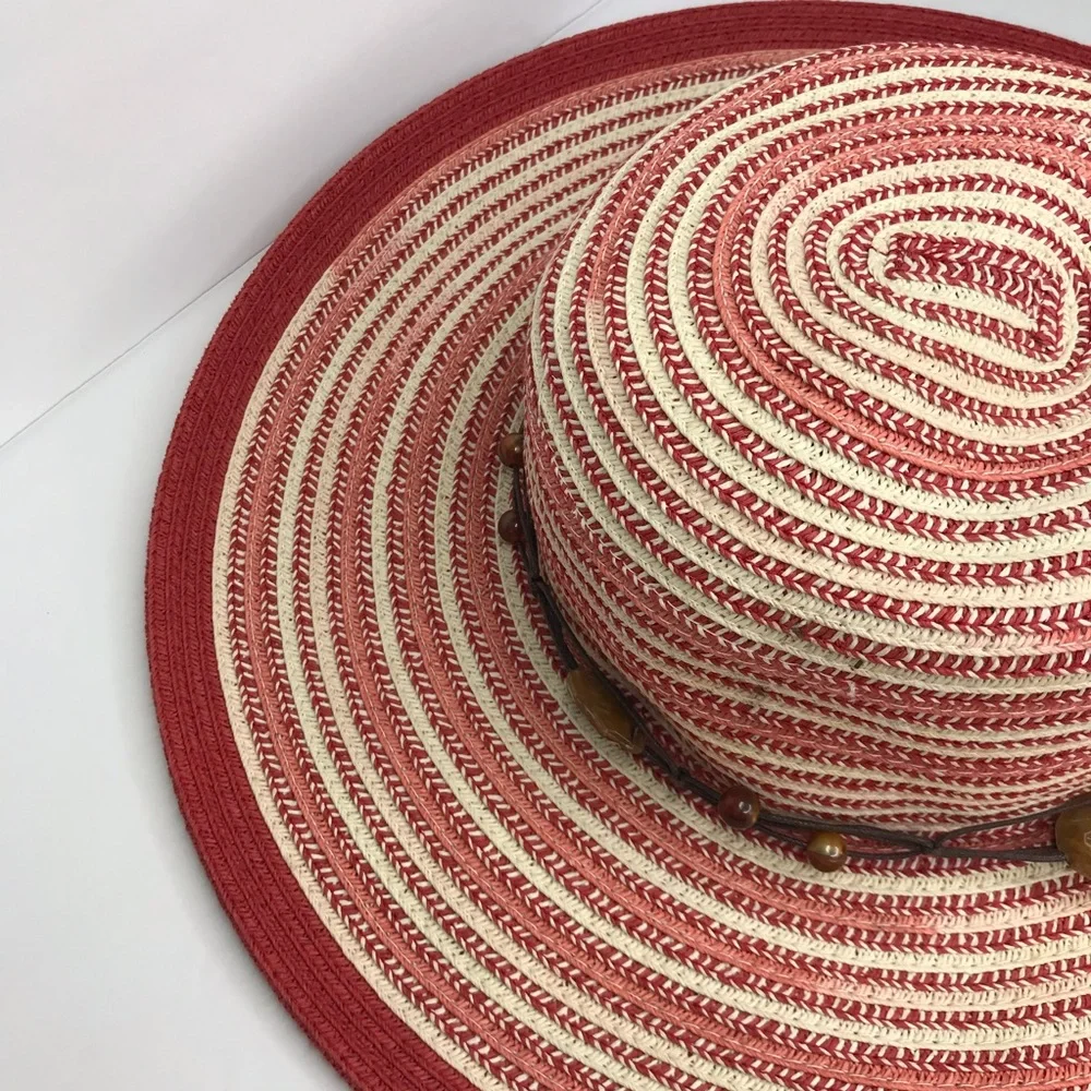 SUN N SAND Red Woven Beach Hat With Beaded Trim